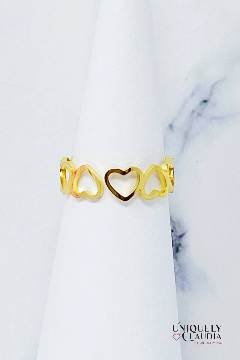 Open Hearts 18K Gold Plated Stainless Steel Adjustable Ring | Uniquely Claudia Boutique 