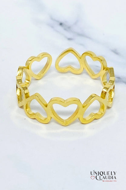 Open Hearts 18K Gold Plated Stainless Steel Adjustable Ring | Uniquely Claudia Boutique 