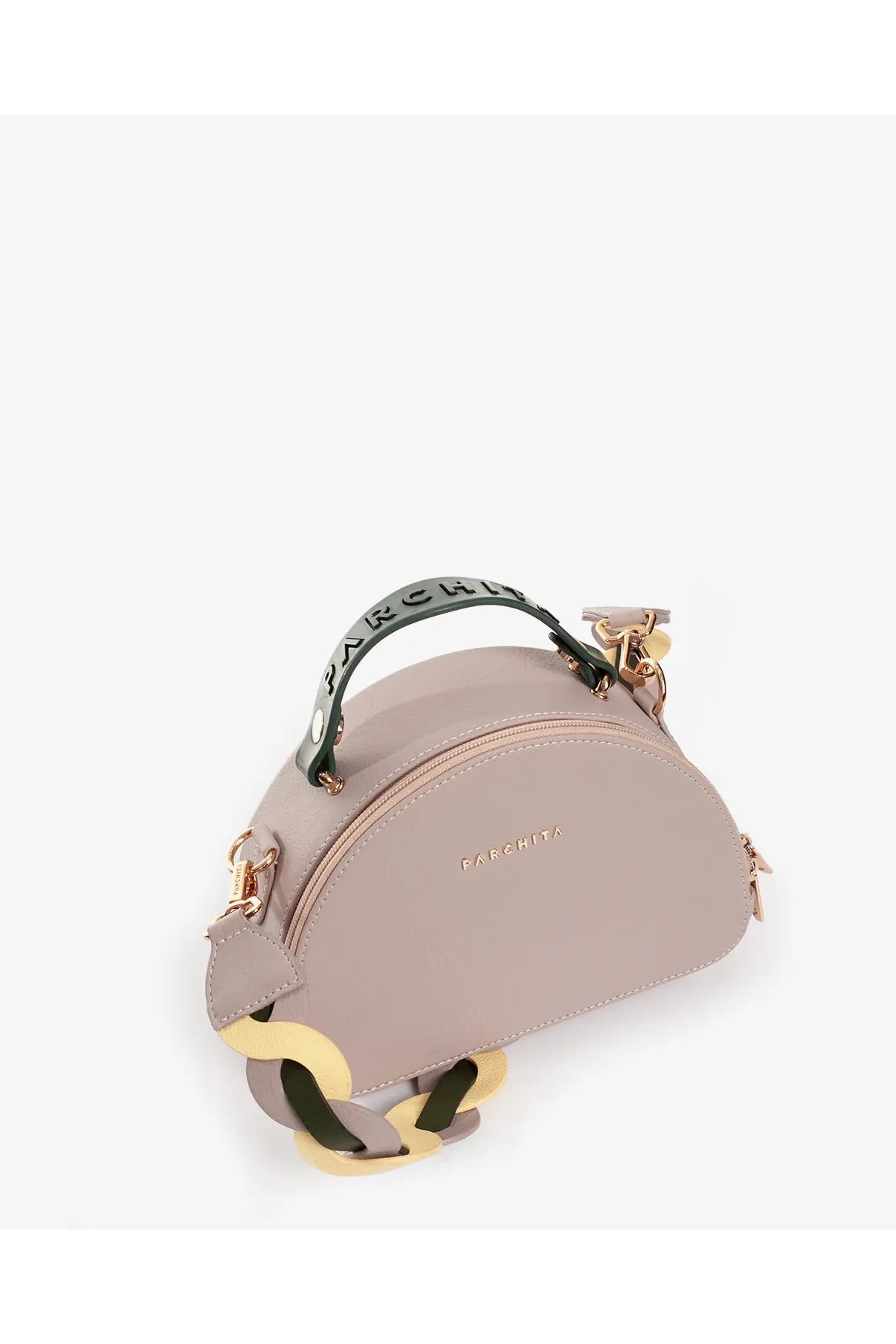 Parchita Brand handbag with gold accents on a white background