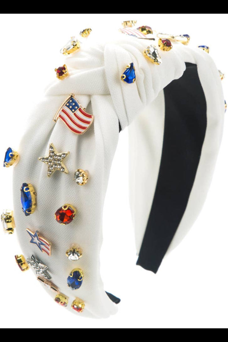 Patriotic Rhinestone Knotted Headband - Uniquely Claudia Boutique