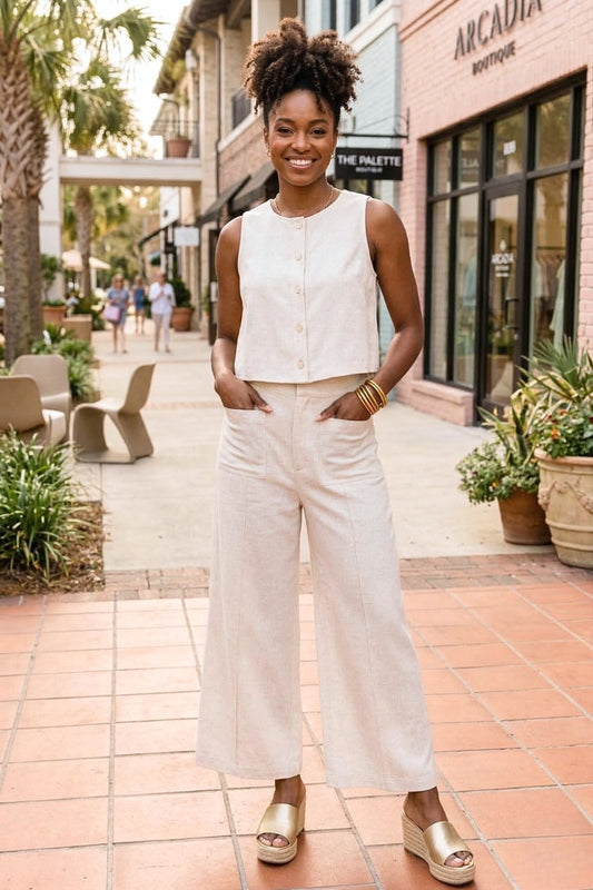 Paula Oatmeal Vest & Pant Set - Uniquely Claudia Boutique