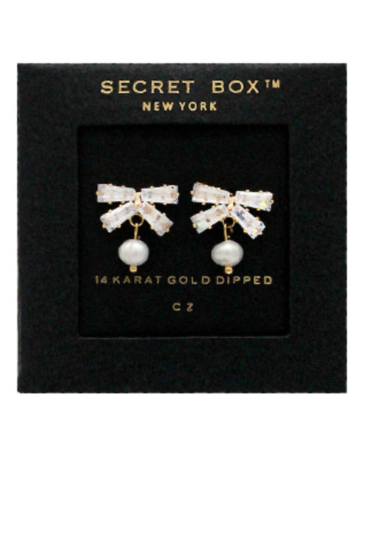 Pearl & CZ Baguette Bow Earrings - Uniquely Claudia Boutique