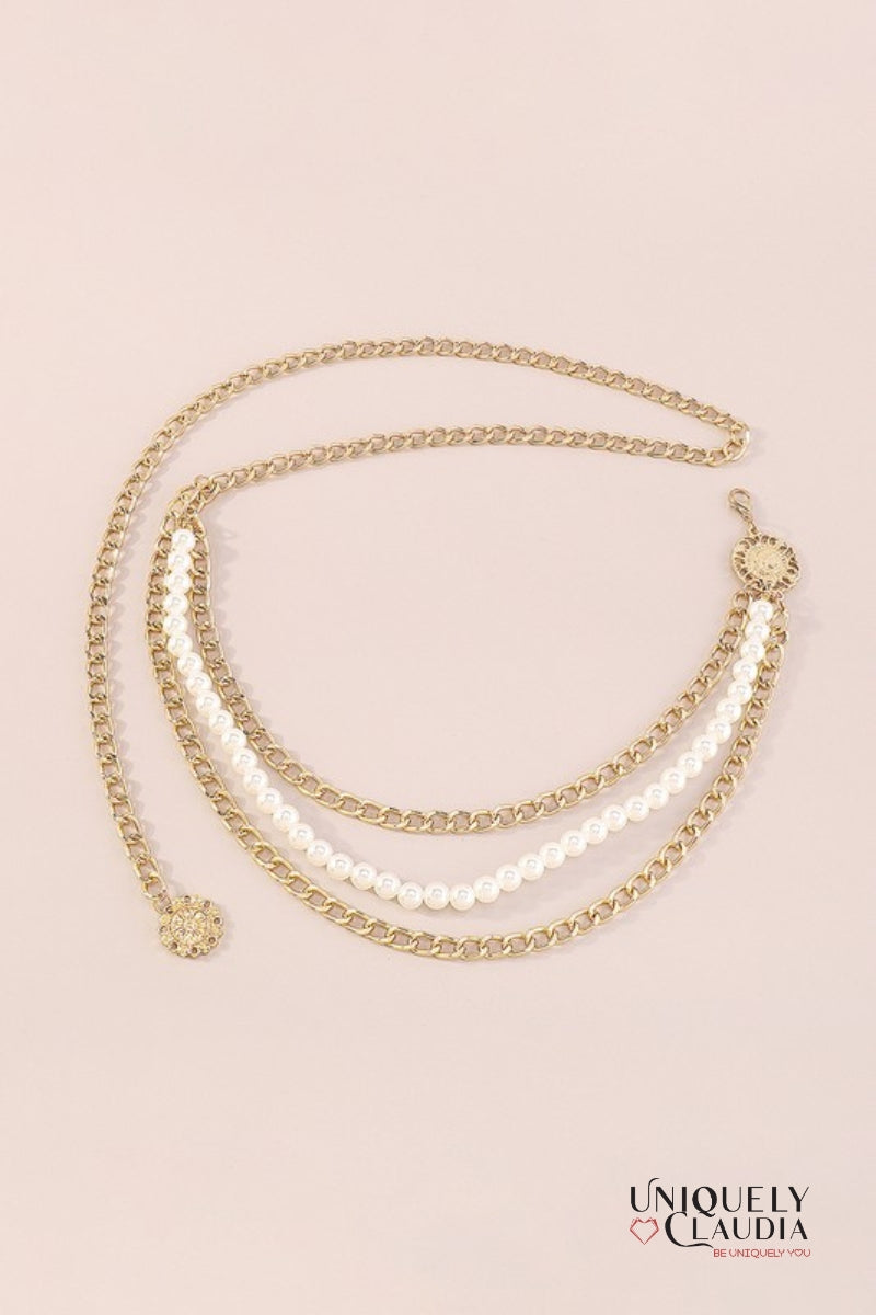 Pearls & Chains Adjustable Goldtone Belt | Uniquely Claudia Boutique