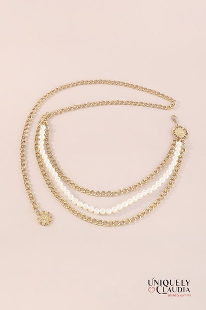 Pearls & Chains Adjustable Goldtone Belt | Uniquely Claudia Boutique