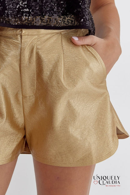 Pnina Metallic Vegan Leather Shorts | Uniquely Claudia Boutique