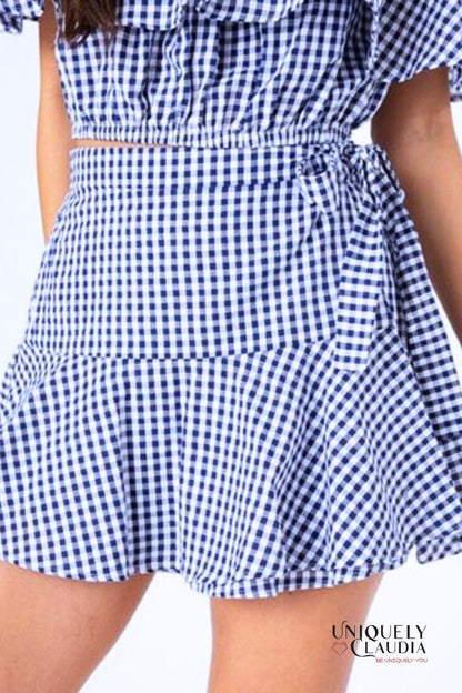 Recia Off-Shoulder Gingham Top and Skort Set | Uniquely Claudia Boutique 