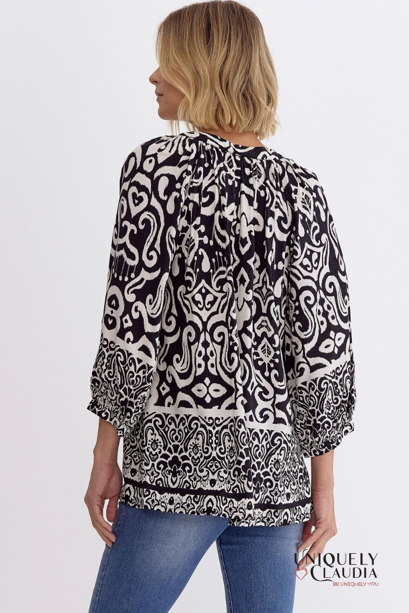 Renee Paisley Print 3/4 Sleeve Tunic | Uniquely Claudia Boutique