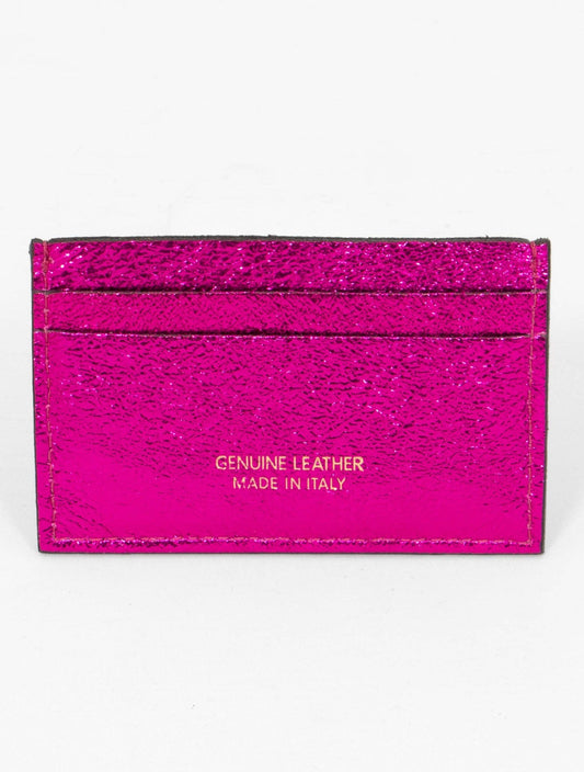 Rhea Metallic Fuchsia Italian Leather Card Holder