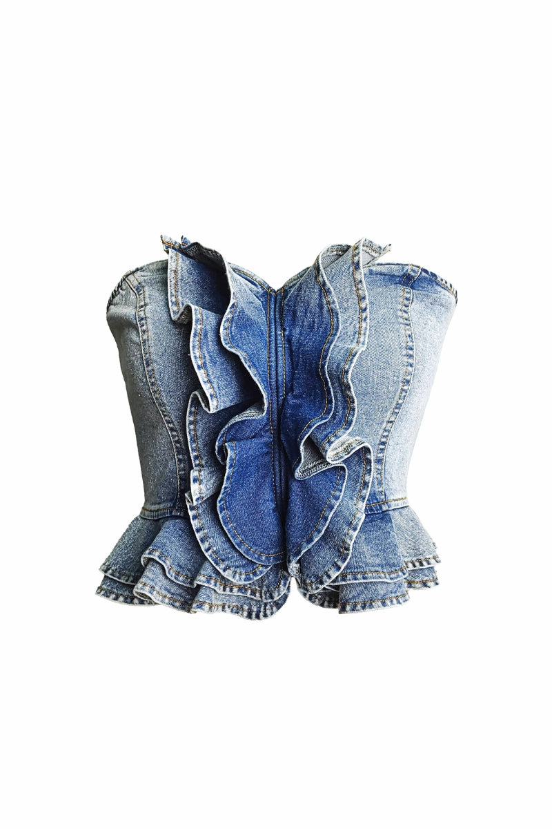 Rogue Cascade Denim Corset Top