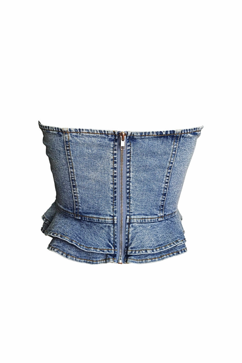Rogue Cascade Denim Corset Top