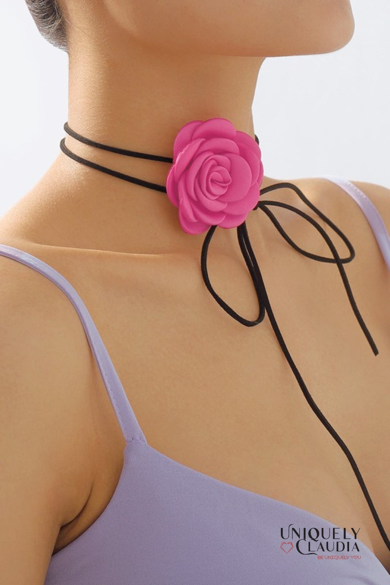 Satin Rose & Suede Choker  | Uniquely Claudia Boutique