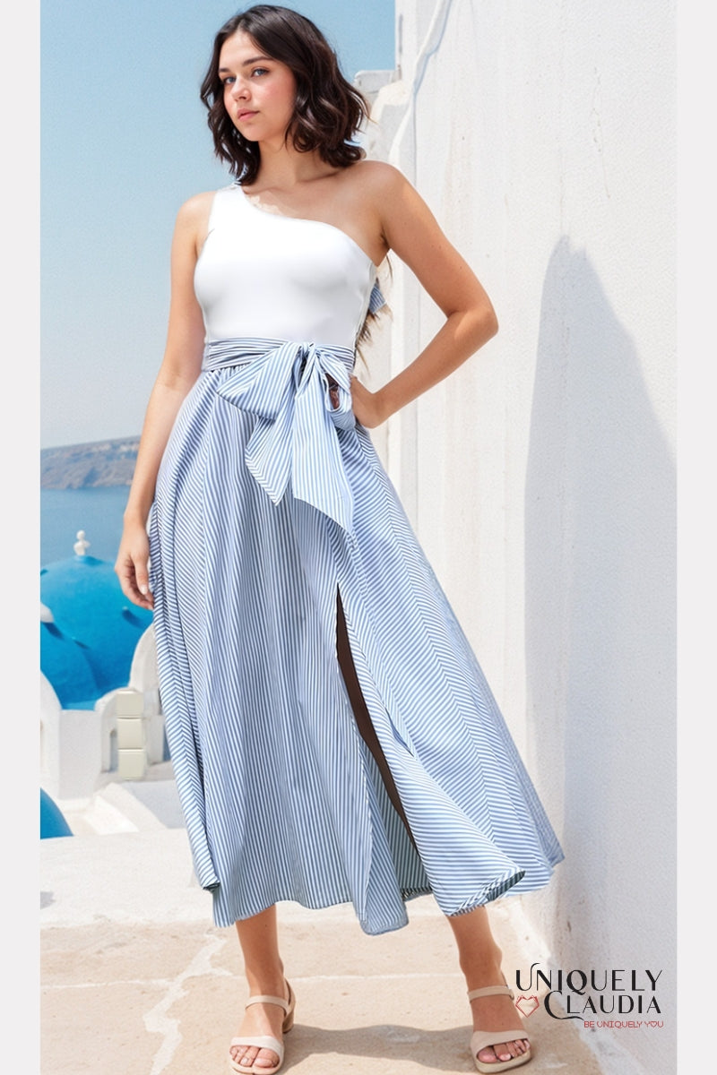 Sabrina Striped One-Shoulder Maxi Dress | Uniquely Claudia Boutique