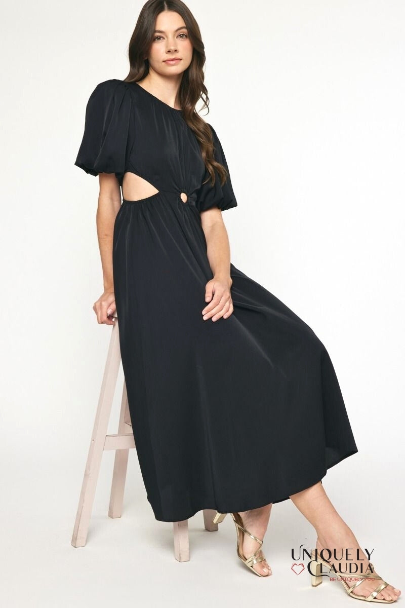 Sade Sides Cut-Outs Puff Sleeves Maxi Dress | Uniquely Claudia Boutique