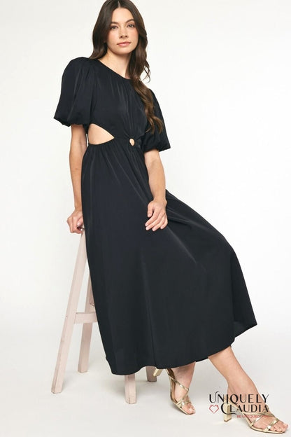 Sade Sides Cut-Outs Puff Sleeves Maxi Dress | Uniquely Claudia Boutique
