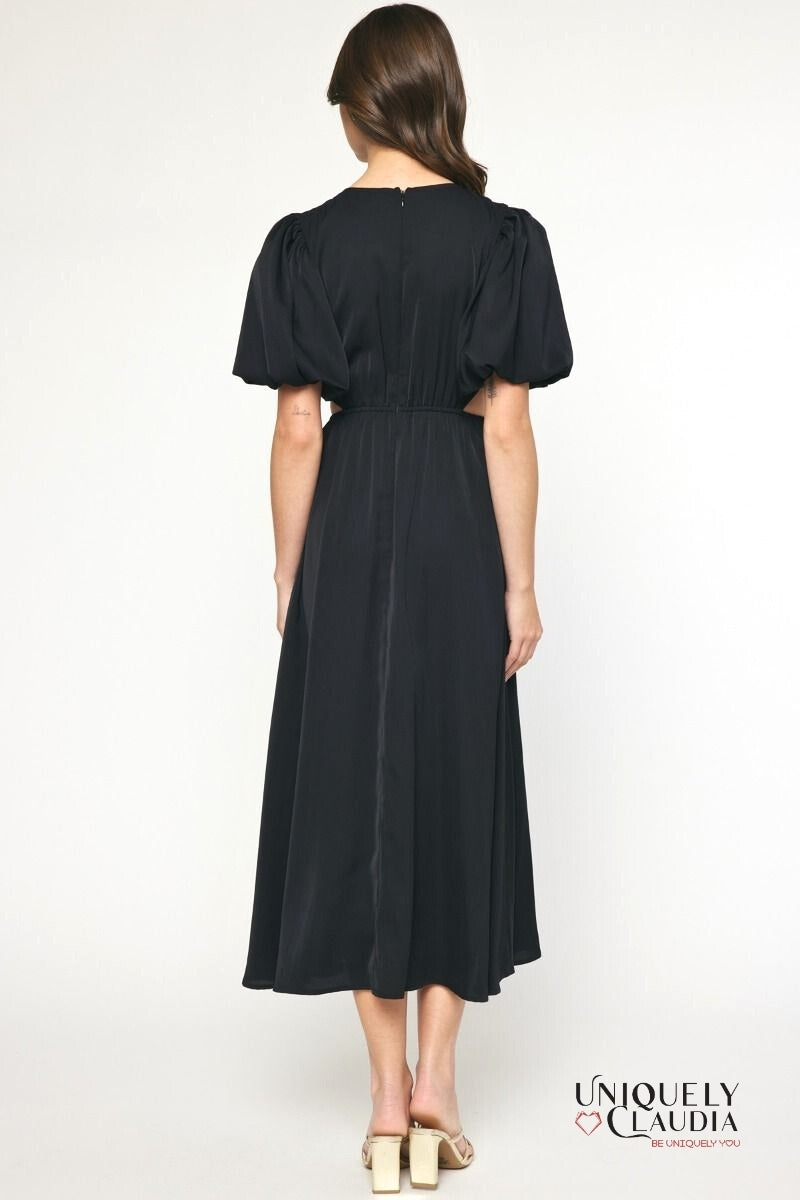 Sade Sides Cut-Outs Puff Sleeves Maxi Dress | Uniquely Claudia Boutique