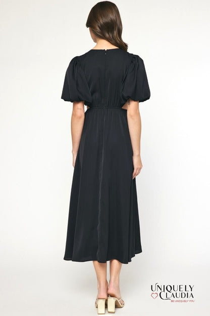 Sade Sides Cut-Outs Puff Sleeves Maxi Dress | Uniquely Claudia Boutique