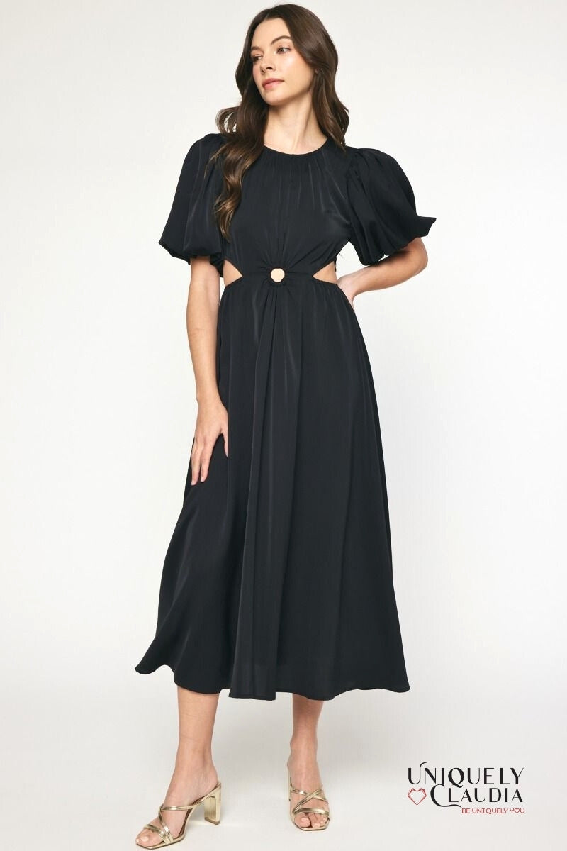 Sade Sides Cut-Outs Puff Sleeves Maxi Dress | Uniquely Claudia Boutique