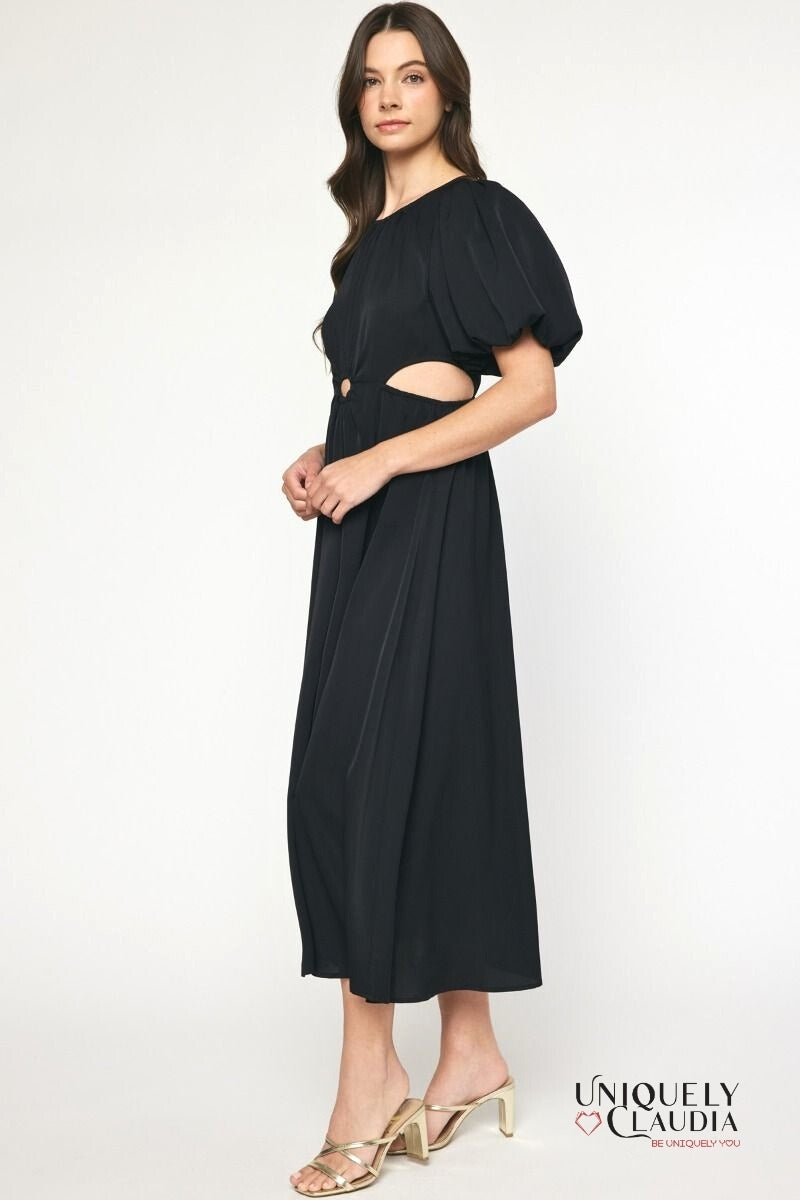 Sade Sides Cut-Outs Puff Sleeves Maxi Dress | Uniquely Claudia Boutique