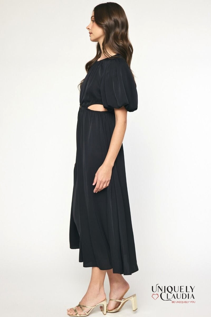 Sade Sides Cut-Outs Puff Sleeves Maxi Dress | Uniquely Claudia Boutique