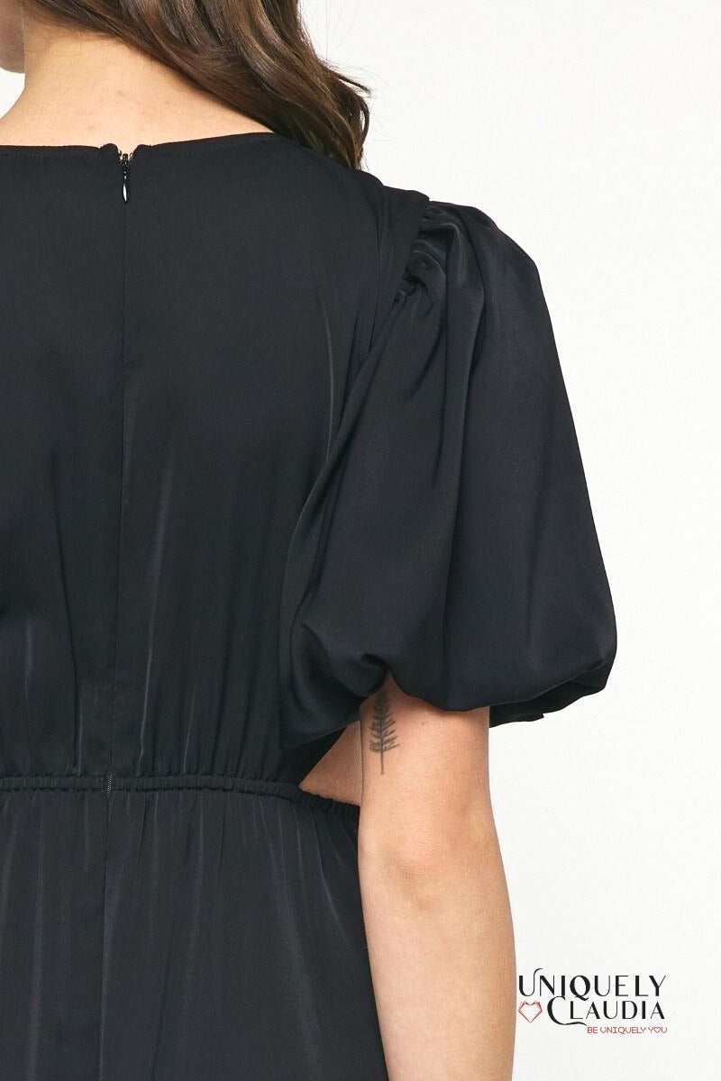 Sade Sides Cut-Outs Puff Sleeves Maxi Dress | Uniquely Claudia Boutique