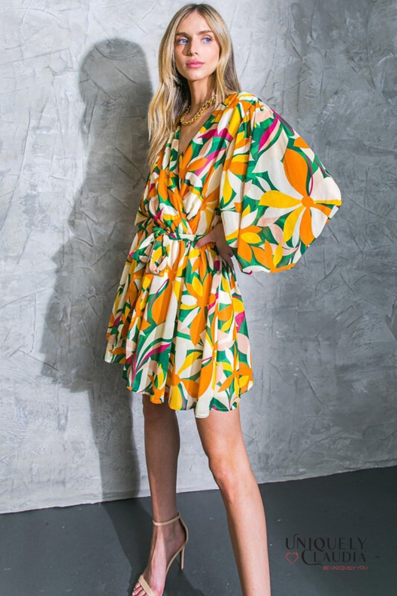 Sandra Surplice Long Sleeve Chiffon Mini Dress | Uniquely Claudia Boutique