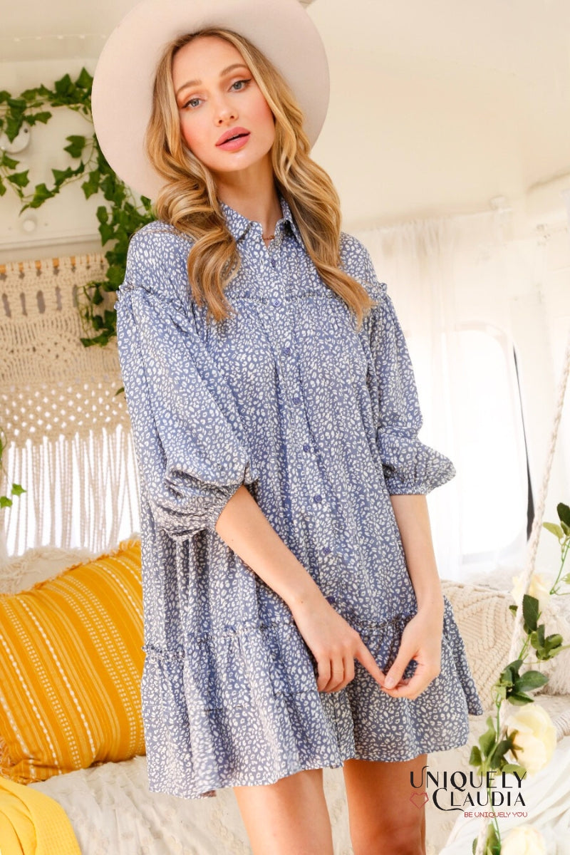 Savannah Bubble Sleeves Ruffled Shirt Dress | Uniquely Claudia Boutique