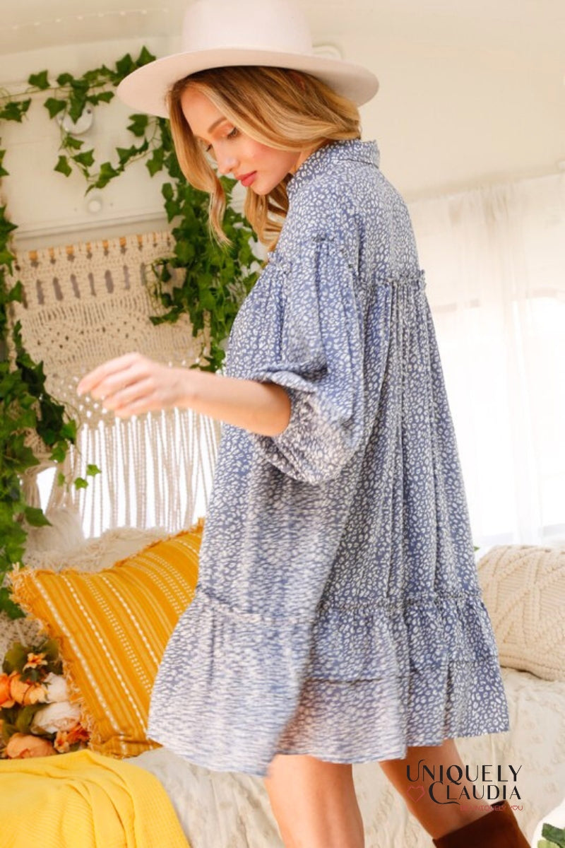 Savannah Bubble Sleeves Ruffled Shirt Dress | Uniquely Claudia Boutique