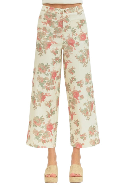 Seraphina Floral Print Ivory Wide-Leg Pants