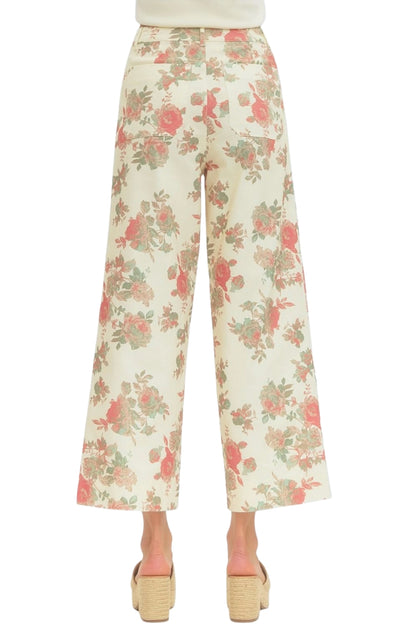 Seraphina Floral Print Ivory Wide-Leg Pants