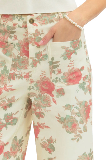 Seraphina Floral Print Ivory Wide-Leg Pants