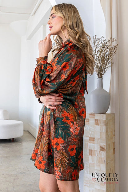 Shira High Neck Knotted Collar Satin Mini Dress | Uniquely Claudia Boutique