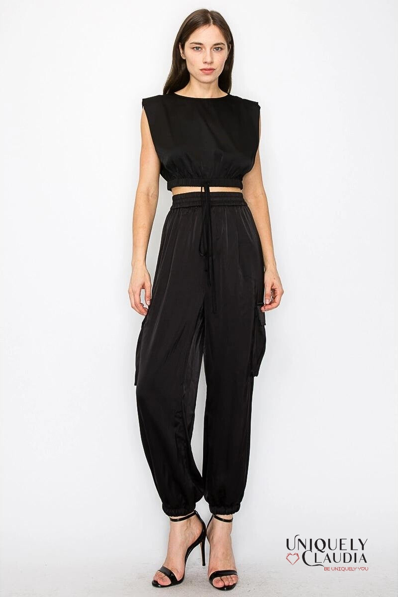 Sidney Sleeveless Satin Crop Top |Uniquely Claudia Boutique 