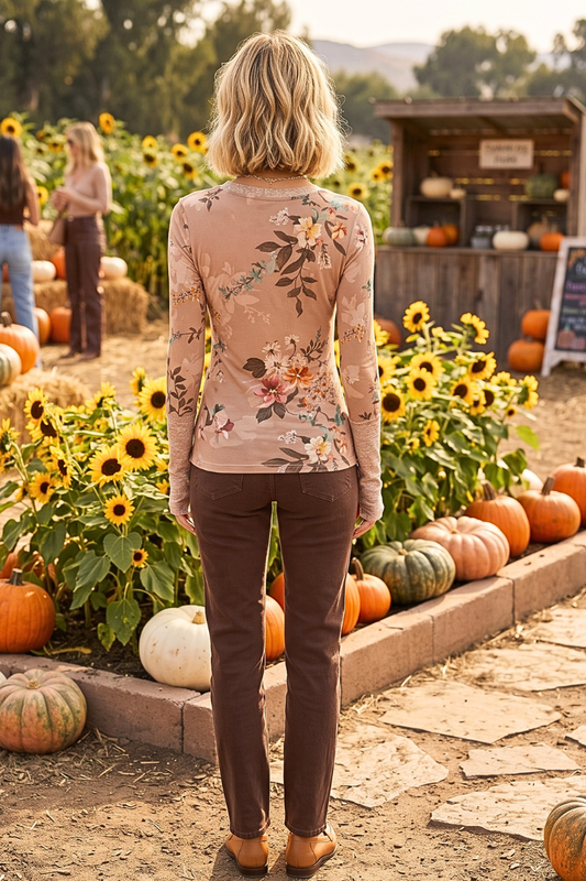 Sierra Floral Mesh Henley Top