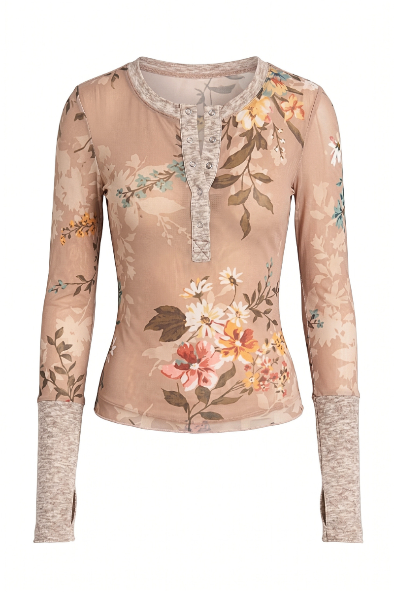 Sierra Floral Mesh Henley Top