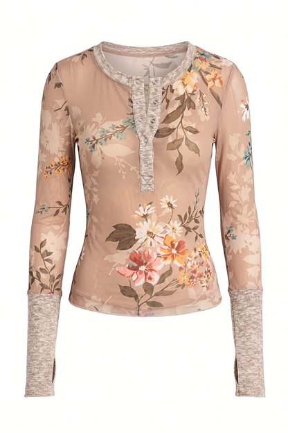 Sierra Floral Mesh Henley Top
