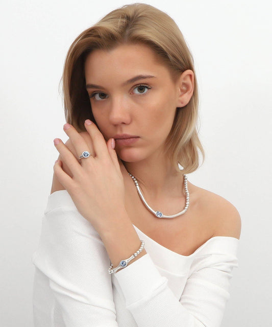 Silver-Plated Blue Crystal Jewelry Set | Uniquely Claudia Boutique