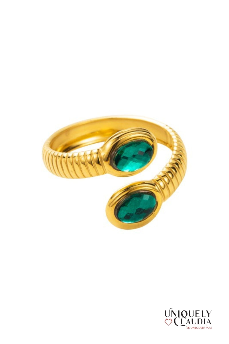 Stainless Steel Gold Zirconia Snake Open Ring