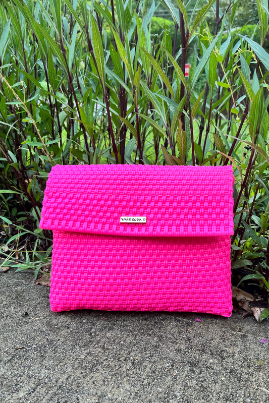 Solid Woven Pink Clutch with Tassel | Uniquely Claudia 