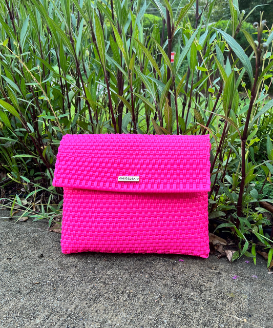Solid Woven Pink Clutch with Tassel | Uniquely Claudia 