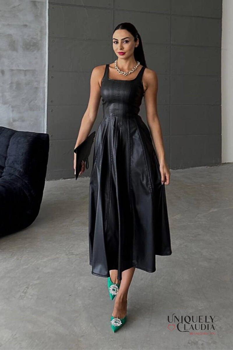 Sophia Vegan Leather Midi Dress | Uniquely Claudia Boutique