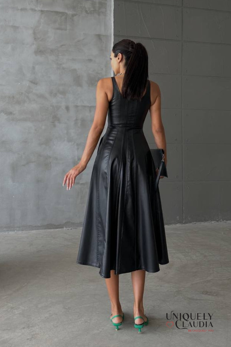 Sophia Vegan Leather Midi Dress | Uniquely Claudia Boutique