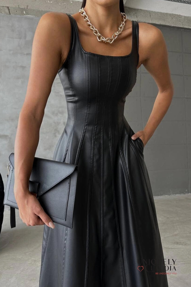 Sophia Vegan Leather Midi Dress | Uniquely Claudia Boutique