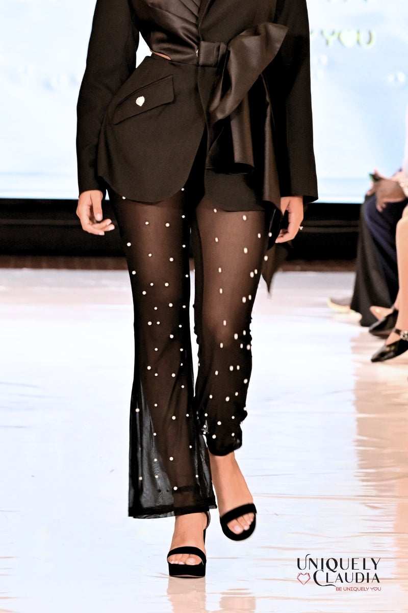 Sophie Wide-Leg Pearl Beaded Sheer Pants | Uniquely Claudia Boutique