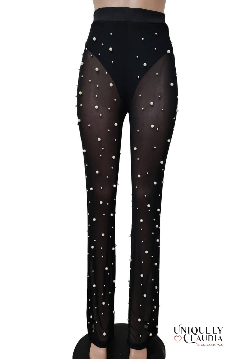 Sophie Wide-Leg Pearl Beaded Sheer Pants | Uniquely Claudia Boutique