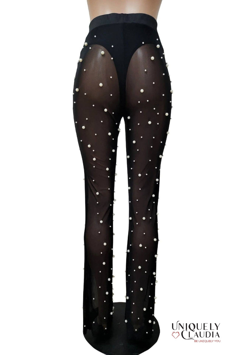 Sophie Wide-Leg Pearl Beaded Sheer Pants | Uniquely Claudia Boutique