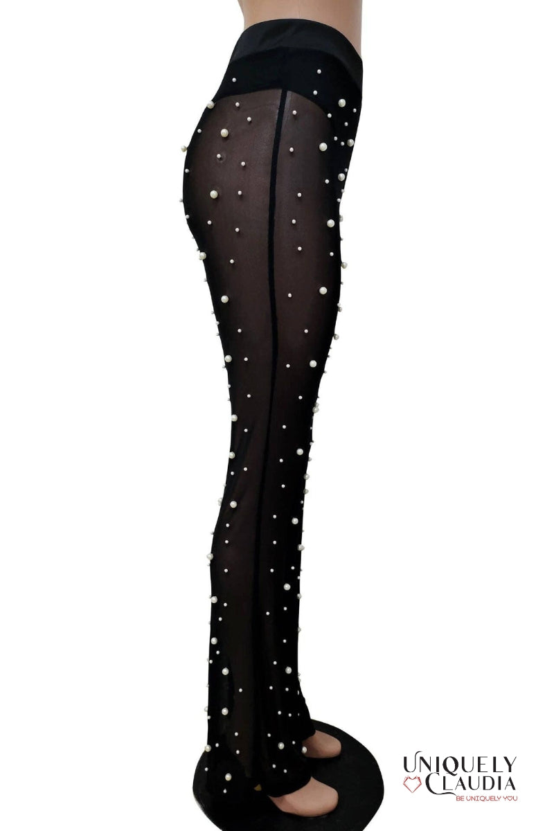 Sophie Wide-Leg Pearl Beaded Sheer Pants | Uniquely Claudia Boutique