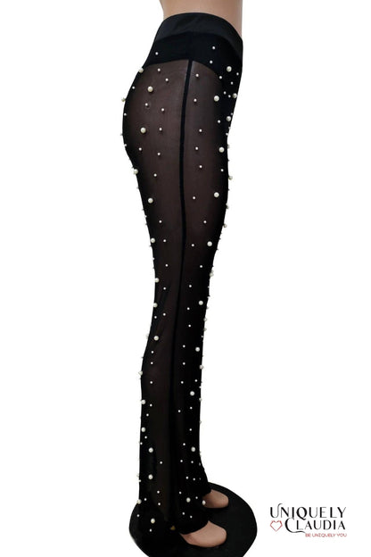 Sophie Wide-Leg Pearl Beaded Sheer Pants | Uniquely Claudia Boutique