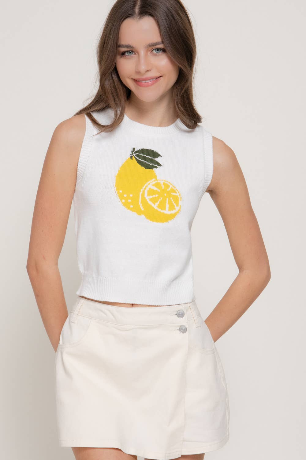 Sleeveless Round Neck Jacquard Sweater Top - Uniquely Claudia Boutique