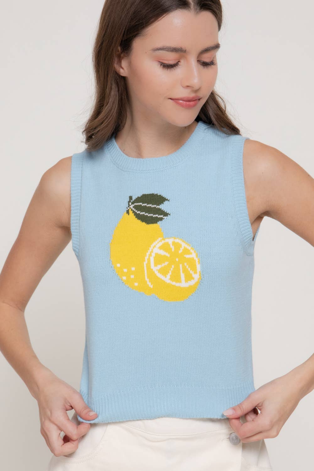 Sleeveless Round Neck Jacquard Sweater Top - Uniquely Claudia Boutique