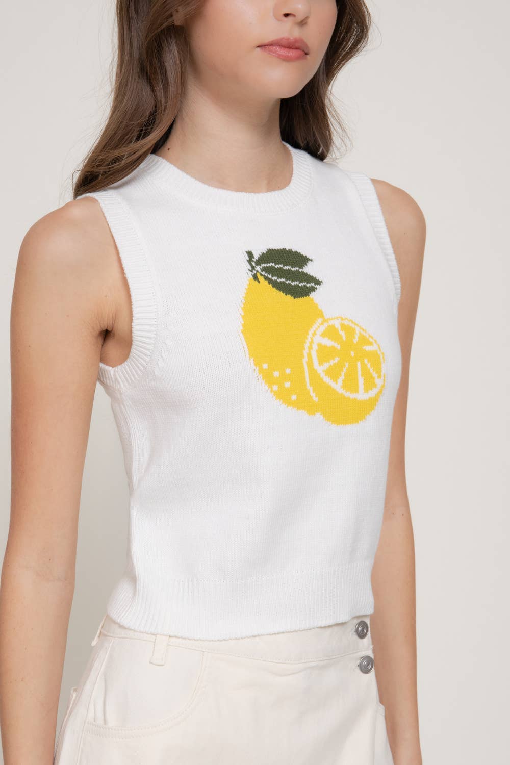 Sleeveless Round Neck Jacquard Sweater Top - Uniquely Claudia Boutique